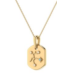 Sagittarius Archer Blue Topaz & Diamond Constellation Tag Pendant Necklace In 14K Yellow Gold Vermeil On Sterling Silver