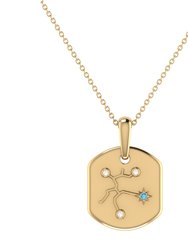 Sagittarius Archer Blue Topaz & Diamond Constellation Tag Pendant Necklace In 14K Yellow Gold Vermeil On Sterling Silver - Yellow Gold