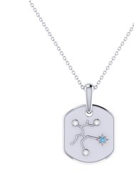 Sagittarius Archer Blue Topaz & Diamond Constellation Tag Pendant Necklace In Sterling Silver - Silver