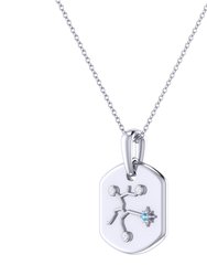 Sagittarius Archer Blue Topaz & Diamond Constellation Tag Pendant Necklace In Sterling Silver