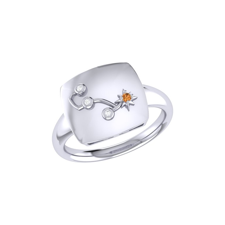 Scorpio Citrine & Diamond Constellation Signet Ring in Sterling Silver - Silver