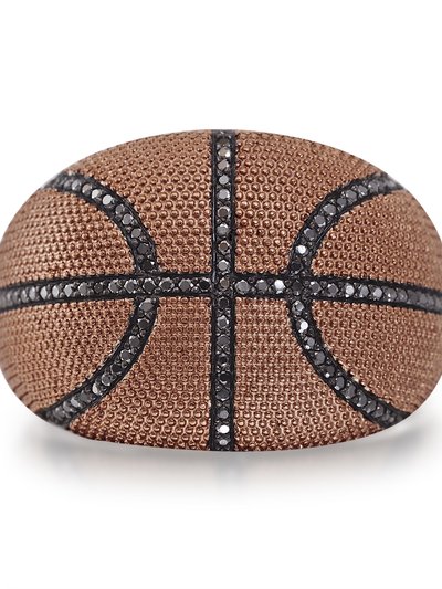 LuvMyJewelry Slam Dunk Basketball Brown Rhodium Plated Sterling Silver Black Diamond Ring product
