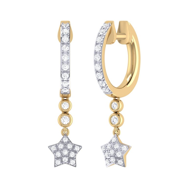 Star Bezel Duo Diamond Hoop Earrings in 14K Yellow Gold Vermeil on Sterling Silver - Gold