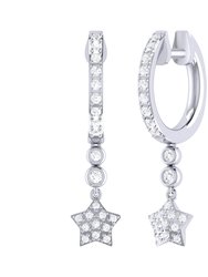 Star Bezel Duo Diamond Hoop Earrings In Sterling Silver - Silver