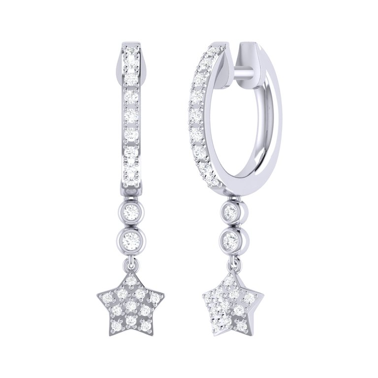 Star Bezel Duo Diamond Hoop Earrings In Sterling Silver - Silver