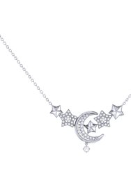 Star Cluster Moon Crescent Diamond Necklace in Sterling Silver - Silver