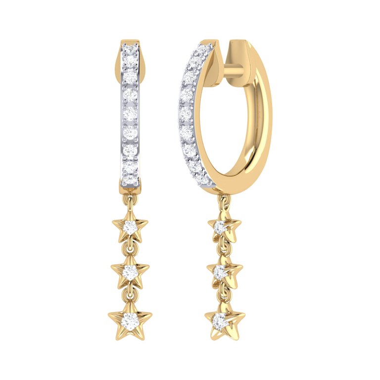 Star Trio Lane Diamond Hoop Earrings In 14K Yellow Gold Vermeil On Sterling Silver - Yellow Gold