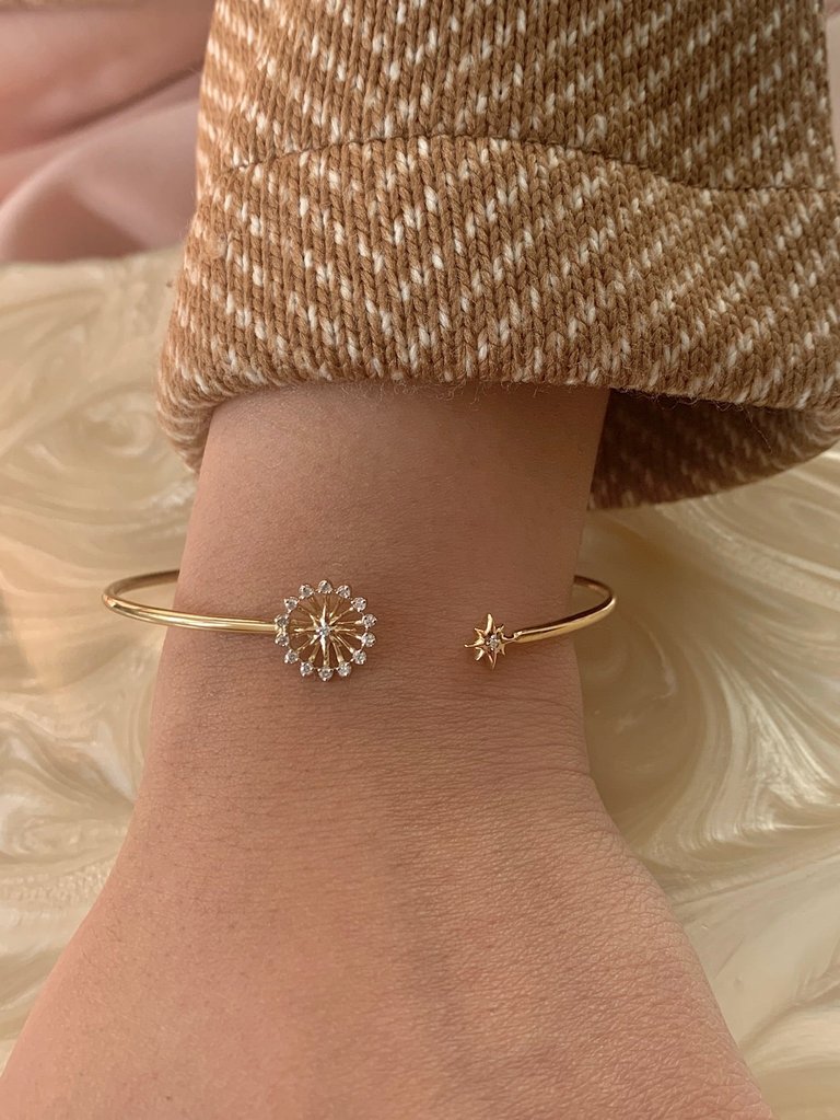 Starburst Adjustable Diamond Cuff in 14K Yellow Gold Vermeil on Sterling Silver