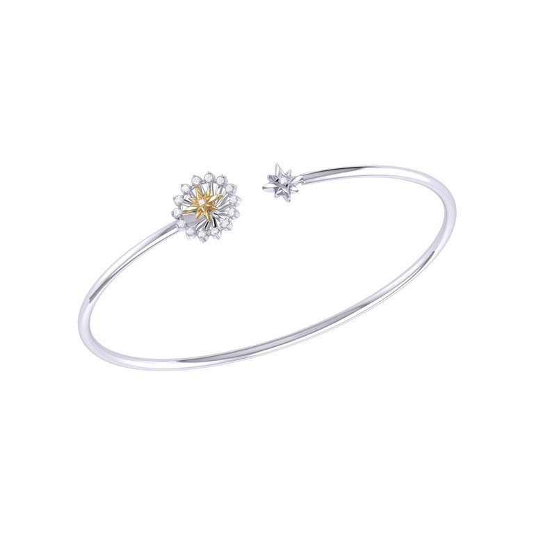 Starburst Adjustable Diamond Two-Tone Cuff In 14K Yellow Gold Vermeil On Sterling Silver - Silver