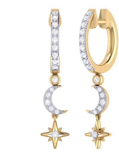 LuvMyJewelry Starlit Crescent Diamond Hoop Earrings In 14K Yellow Gold Vermeil On Sterling Silver product
