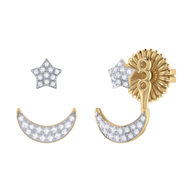 Starlit Crescent Diamond Stud Earrings In 14K Yellow Gold Vermeil On Sterling Silver - Yellow Gold