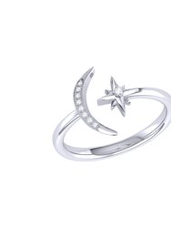 Starlit Moon Diamond Ring In Sterling Silver - Silver