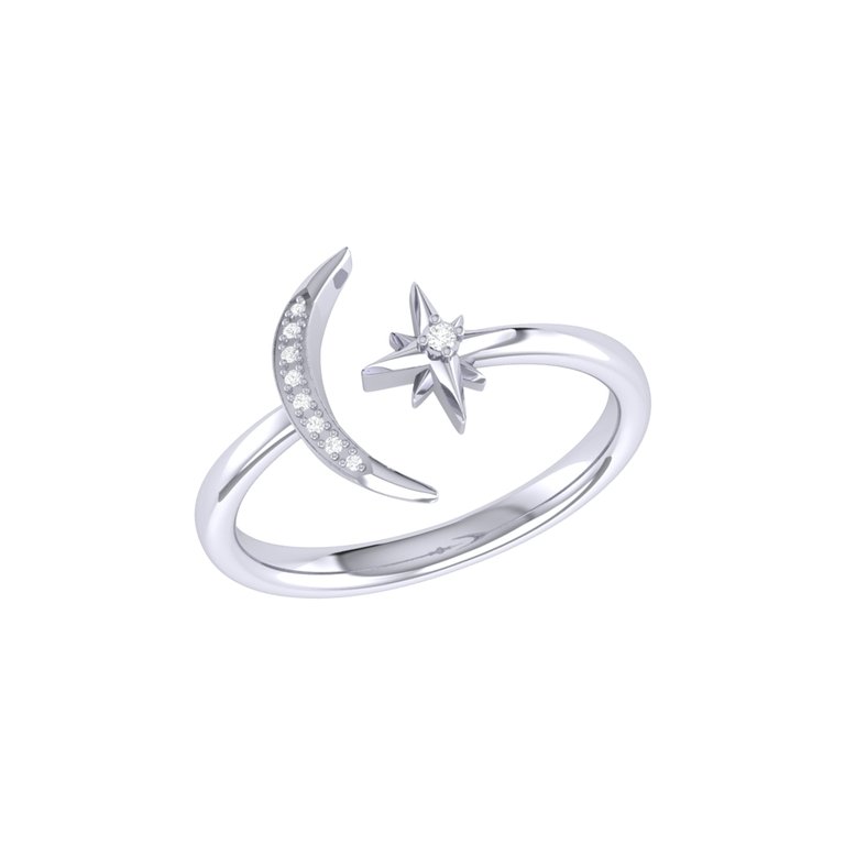 Starlit Moon Diamond Ring In Sterling Silver - Silver