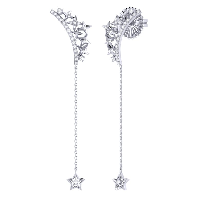 Starry Cascade Tiara Diamond Drop Earrings In Sterling Silver - Silver