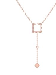 Street Light Open Square Bolo Adjustable Diamond Lariat Necklace In 14K Rose Gold Vermeil on Sterling Silver - Rose Gold