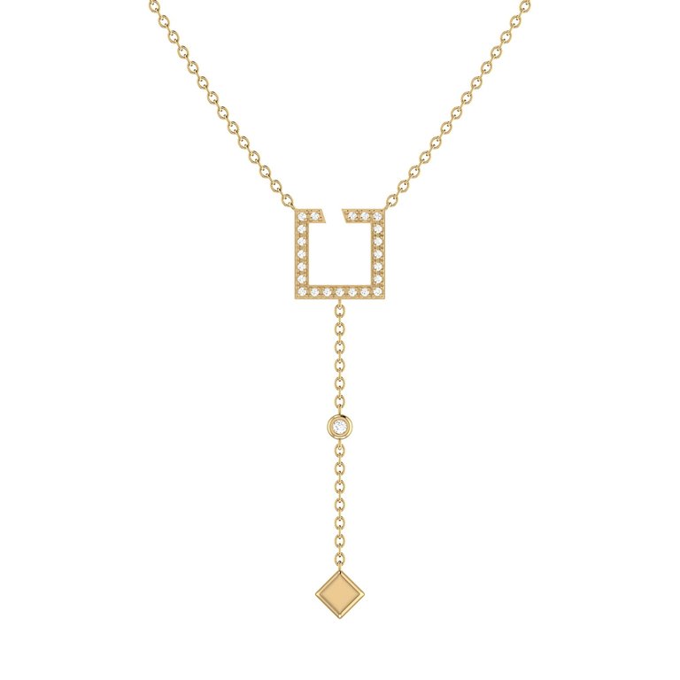 Street Light Open Square Bolo Adjustable Diamond Lariat Necklace in 14K Yellow Gold Vermeil on Sterling Silver - Gold