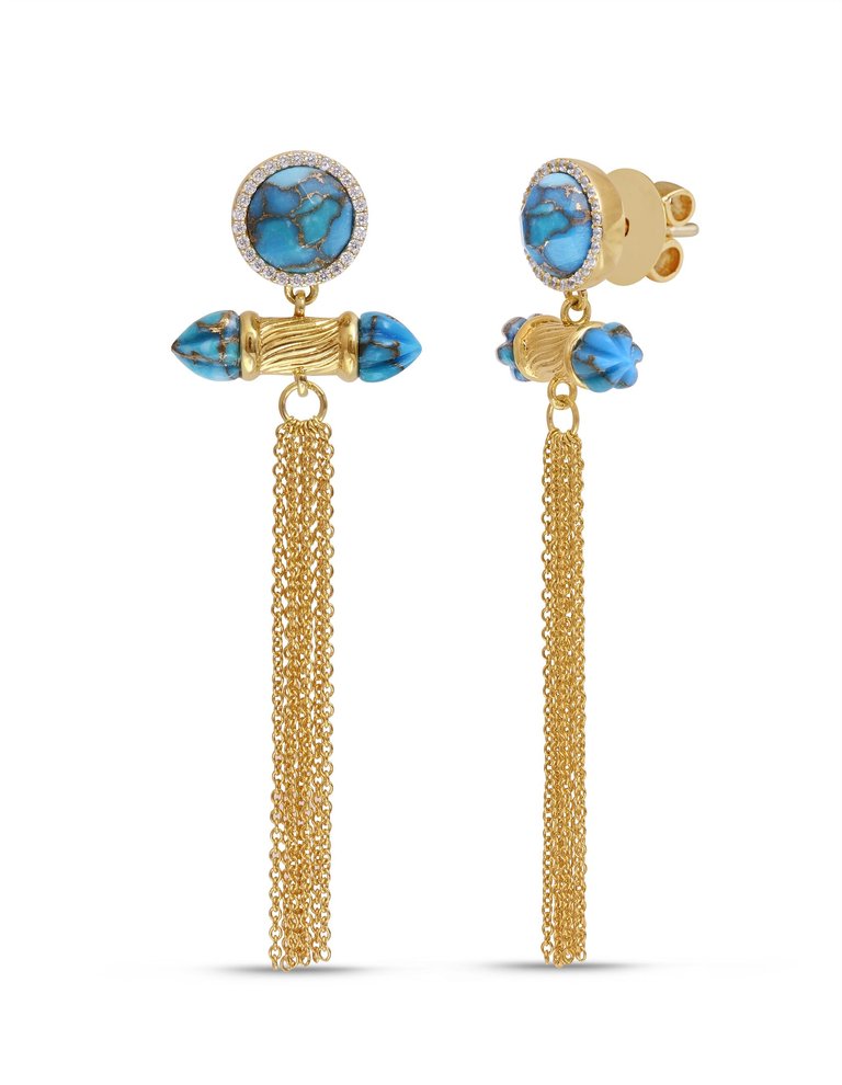 Sunkissed Turquoise & Diamond Fringe Earrings in 14K Yellow Gold Plated Sterling Silver - Gold