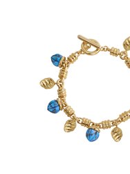 Sunshine Twist Turquoise Charms Bracelet In 14K Yellow Gold Plated Sterling Silver - Yellow Gold