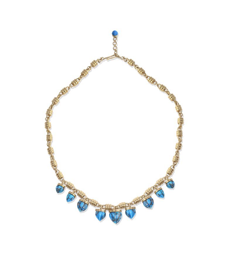 Sunshine Twist Turquoise Studded Necklace In 14K Yellow Gold Plated Sterling Silver - Yellow Gold