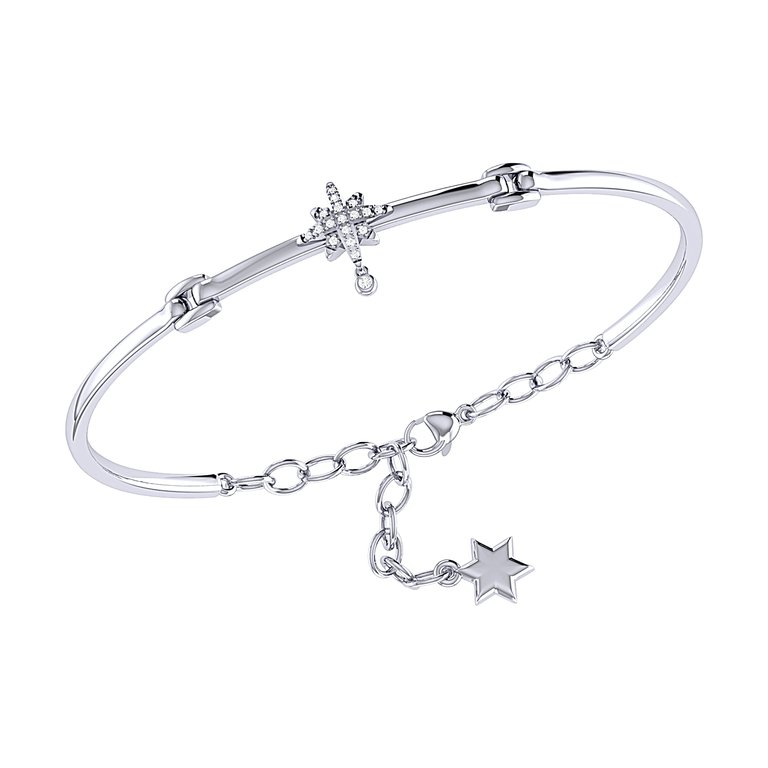 Supernova Bezel Drop Diamond Bangle In Sterling Silver - Silver