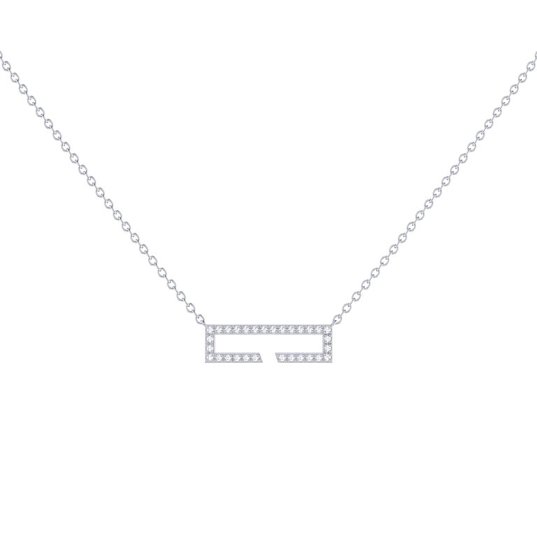 Swing Rectangle Diamond Necklace In Sterling Silver - Silver