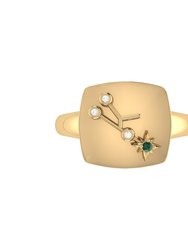 Taurus Bull Emerald & Diamond Constellation Signet Ring In 14K Yellow Gold Vermeil On Sterling Silver