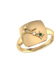 Taurus Bull Emerald & Diamond Constellation Signet Ring In 14K Yellow Gold Vermeil On Sterling Silver - Yellow Gold