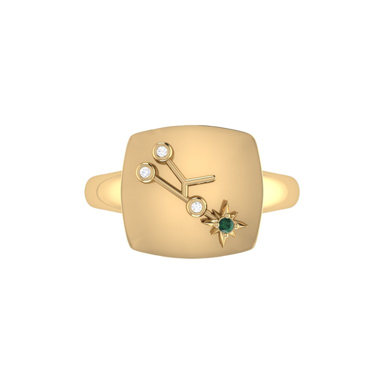 Taurus Bull Emerald & Diamond Constellation Signet Ring In 14K Yellow Gold Vermeil On Sterling Silver