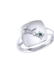 Taurus Bull Emerald & Diamond Constellation Signet Ring In Sterling Silver - Silver