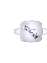 Taurus Bull Emerald & Diamond Constellation Signet Ring In Sterling Silver