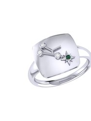 Taurus Bull Emerald & Diamond Constellation Signet Ring In Sterling Silver