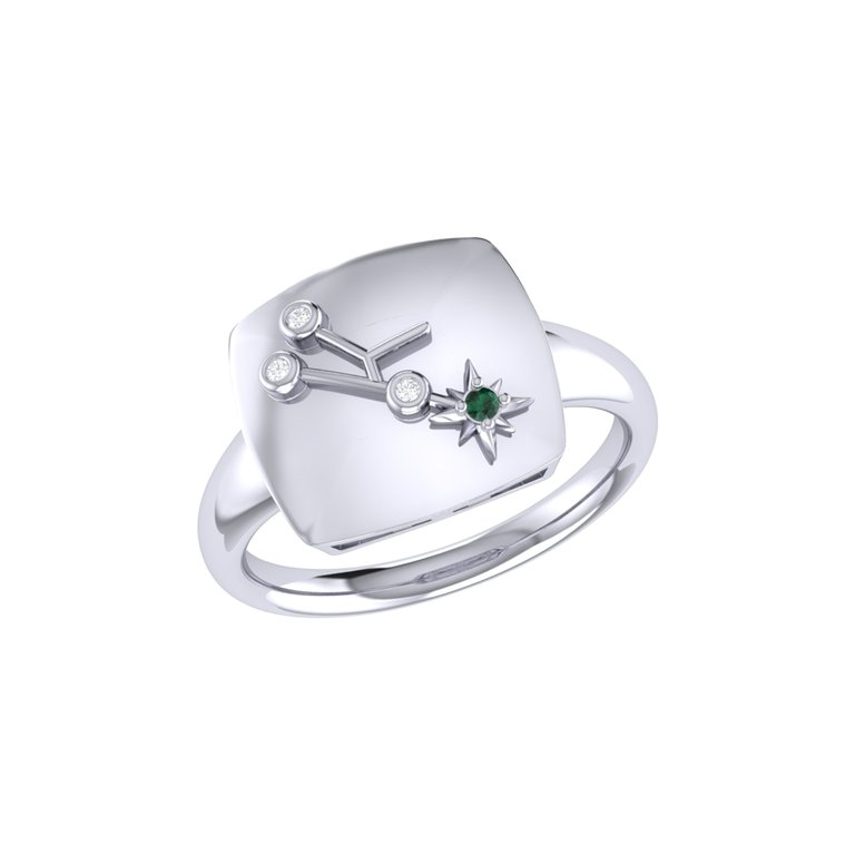 Taurus Bull Emerald & Diamond Constellation Signet Ring In Sterling Silver