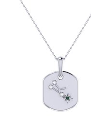 Taurus Bull Emerald & Diamond Constellation Tag Pendant Necklace in Sterling Silver - Silver