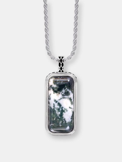 LuvMyJewelry Tree Agate Stone Tag in Black Rhodium Plated Sterling Silver product