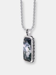 Tree Agate Stone Tag in Black Rhodium Plated Sterling Silver
