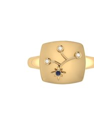 Virgo Maiden Blue Sapphire & Diamond Constellation Signet Ring in 14K Yellow Gold Vermeil on Sterling Silver