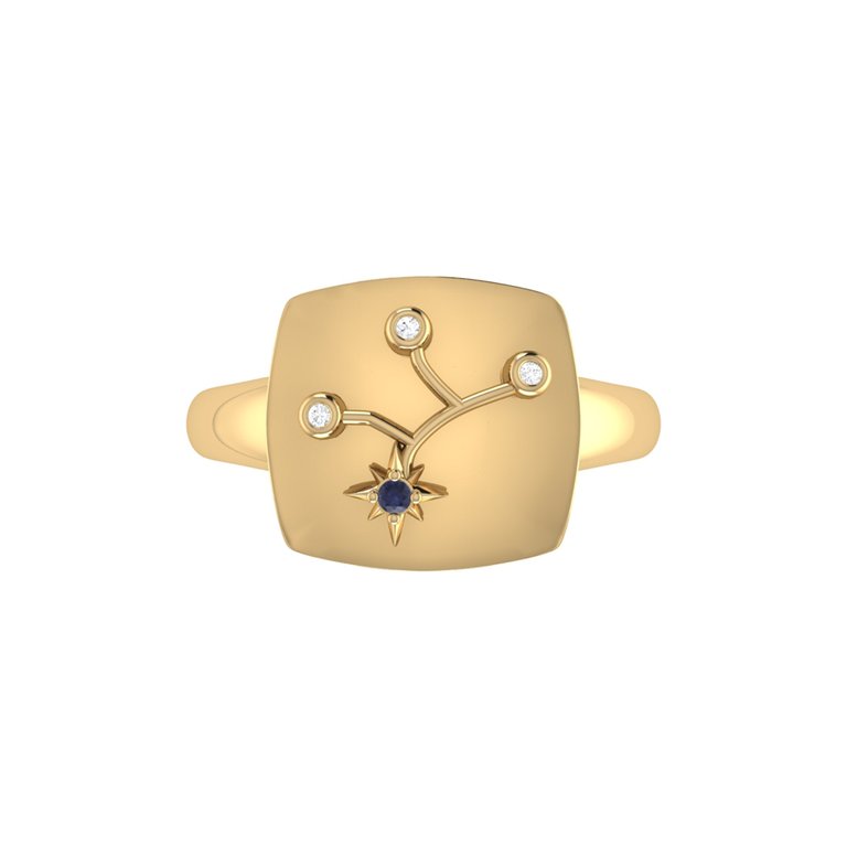 Virgo Maiden Blue Sapphire & Diamond Constellation Signet Ring in 14K Yellow Gold Vermeil on Sterling Silver