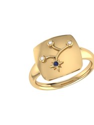 Virgo Maiden Blue Sapphire & Diamond Constellation Signet Ring in 14K Yellow Gold Vermeil on Sterling Silver - Yellow Gold