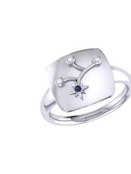 Virgo Maiden Blue Sapphire & Diamond Constellation Signet Ring in Sterling Silver - Silver