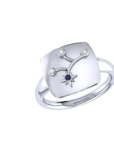 LuvMyJewelry Virgo Maiden Blue Sapphire & Diamond Constellation Signet Ring in Sterling Silver product