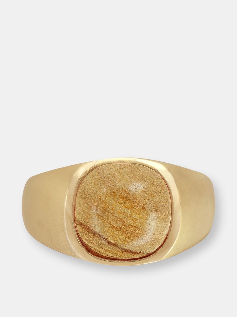 Wood Jasper Iconic Stone Signet Ring in 14K Yellow Gold Plated Sterling Silver - Gold