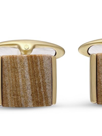 LuvMyJewelry Wood Jasper Stone Cufflinks in 14K Yellow Gold Plated Sterling Silver product