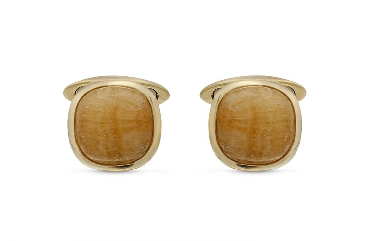 Yellow Lace Agate Stone Cufflinks in 14K Yellow Gold Plated Sterling Silver - Gold