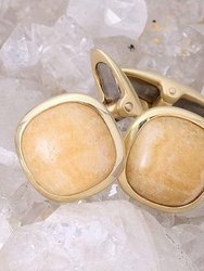 Yellow Lace Agate Stone Cufflinks in 14K Yellow Gold Plated Sterling Silver