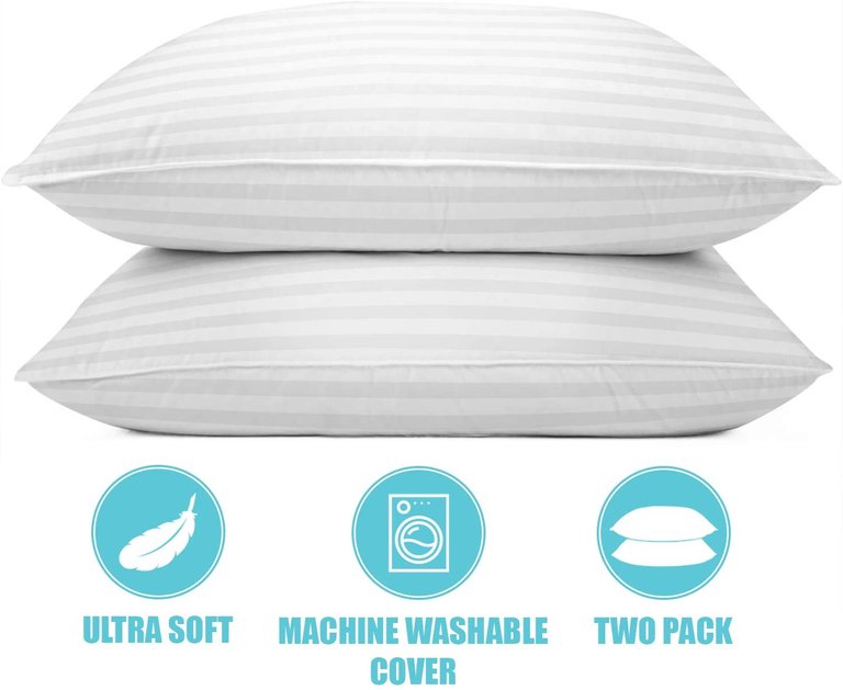 2 Pack Cotton Stripe Plush Bed Pillows