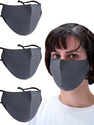 3 Pack Bamboo Rayon Material -Adjustable Earloop mask - Washable, Reusable, Breathable Face Mask - Grey