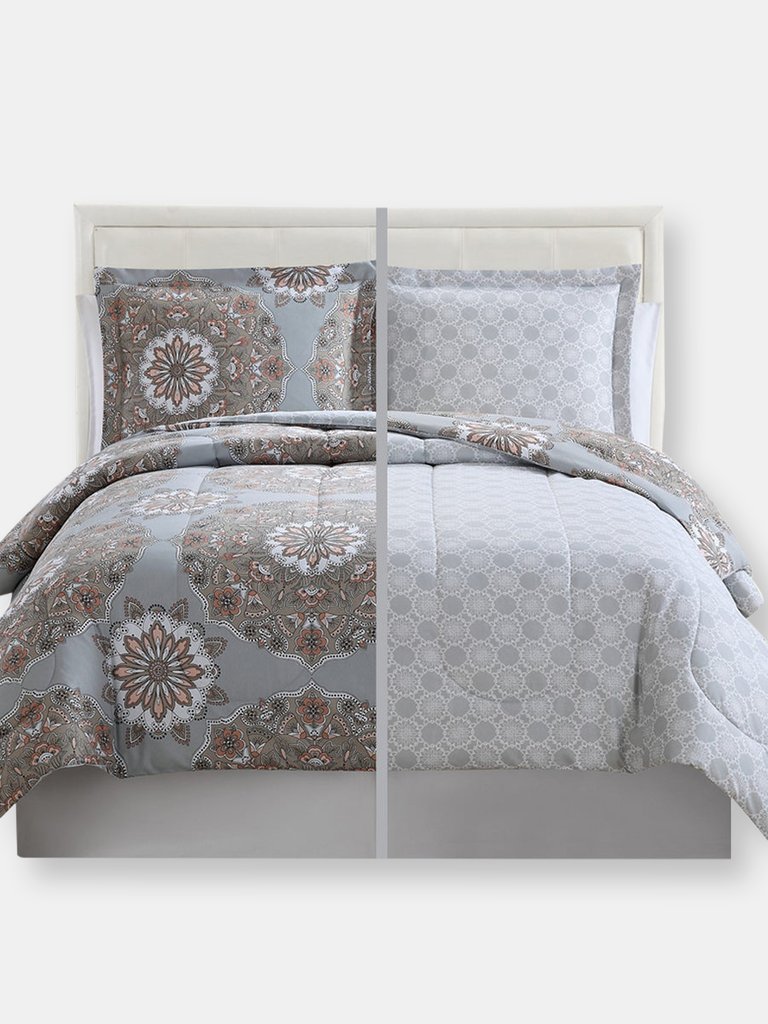 3-Piece Reversible Duvet Cover Set - Marlo Grey Brown