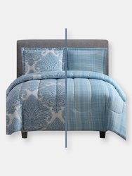 3-Piece Reversible Duvet Cover Set - Medallions Blue