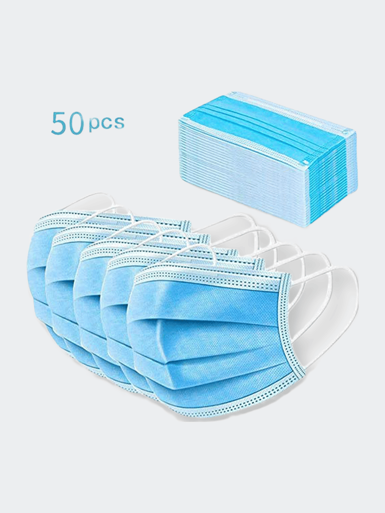 50 Pack Kids Disposable Face Masks - 3 PLY, Breathable & Comfortable - Blue