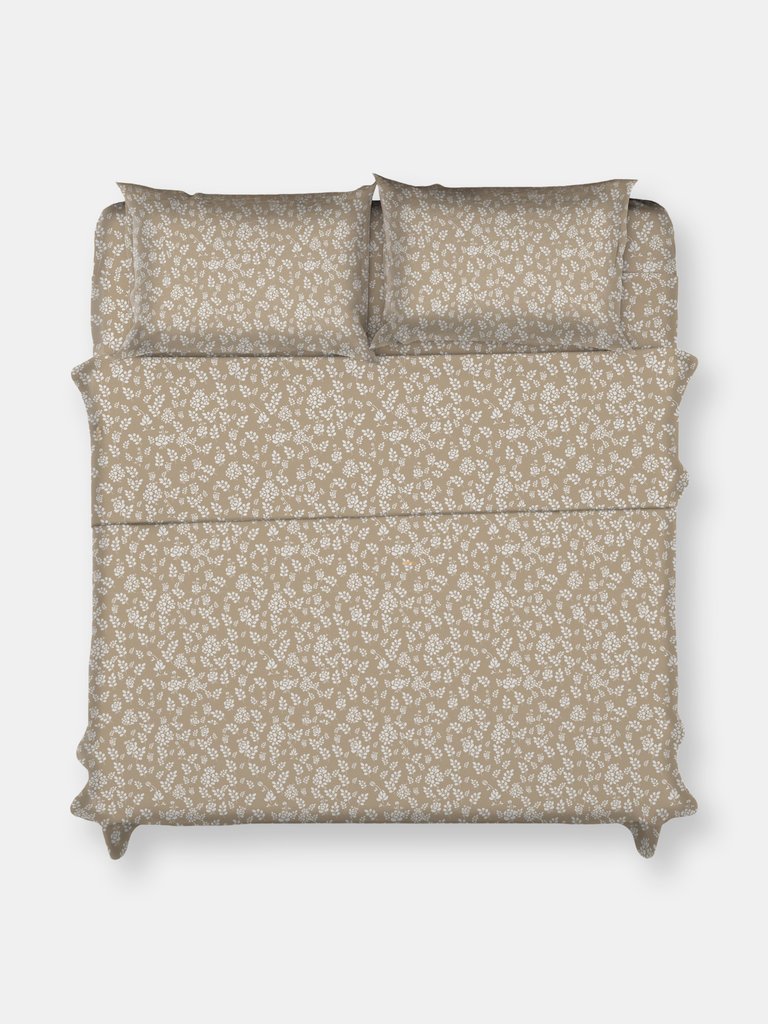 Floral Design 4 Piece Bed Sheet Set - Taupe